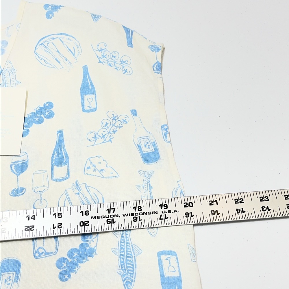 Cynthia Rowley Top White Linen Blue Italian Wine Print L Euro Summer Vacation - Picture 8 of 16